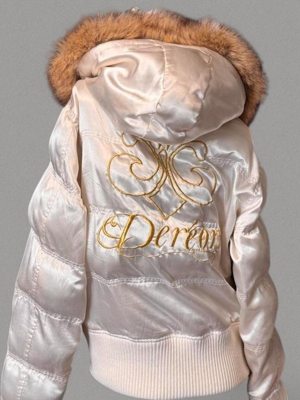 Dereon Vintage Y2K GRAIL White Satin Cinch-Waist Puffer Jacket